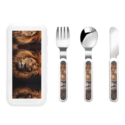 The Lion's Gaze Kindergeschirr 3-teiliges Set, wiederverwendbares Messer, Gabel und Löffel Besteckset, tragbares Kindergeschirr zum Schutz von Lebensmitteln von WZYCWB