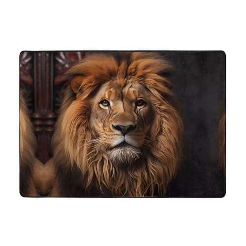 The Lion's Gaze gemusterte Flanell-Bodenmatte, 203 x 147 cm, superweicher Teppich von WZYCWB