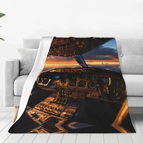 Ultraweiche Micro-Fleece-Decke, Flugzeug-Cockpit, 152,4 x 127 cm, geeignet für Bett, Sofa, Camping, kaltes Kino oder Reisen von WZYCWB