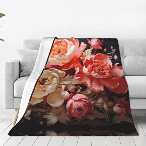 Ultraweiche Micro-Fleece-Decke, Pfingstrosen, 152,4 x 127 cm, geeignet für Bett, Sofa, Camping, kaltes Kino oder Reisen von WZYCWB