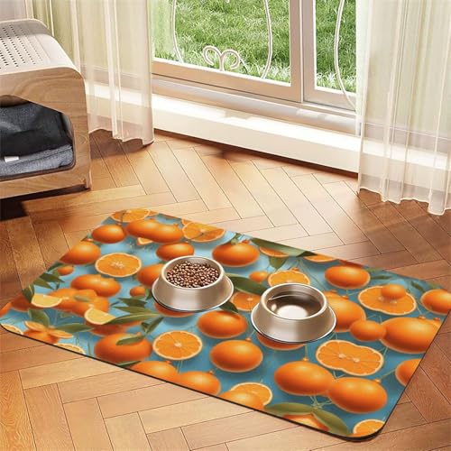 WZYCWB 30 x 45 cm, viele leckere Orangen bedruckte saugfähige Haustier-Tischsets – rutschfeste Futtermatten für Hunde und Katzen, Futternäpfe und Wasser-Tischsets von WZYCWB