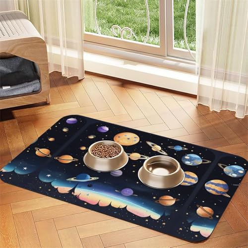 WZYCWB 30 x 45 cm Saturn Jupiter Erde bedruckte Haustier-saugfähige Tischsets – rutschfeste Futtermatten für Hunde und Katzen, Futternäpfe und Wasser-Tischsets von WZYCWB