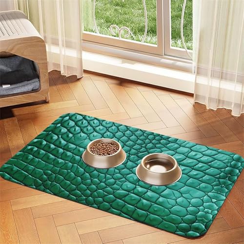 WZYCWB 30 x 45 cm Smaragd-Krokodilleder bedruckte saugfähige Tischsets für Haustiere – rutschfeste Futtermatten für Hunde und Katzen, Futternäpfe und Wasser-Tischsets von WZYCWB