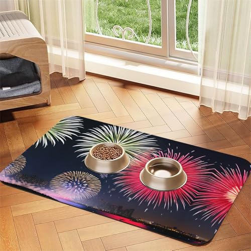 WZYCWB 40 x 60 cm Splendid Feuerwerk bedruckte saugfähige Tischsets für Haustiere – rutschfeste Futtermatten für Hunde und Katzen, Futternäpfe und Wasser-Tischsets von WZYCWB