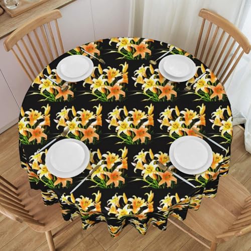 WZYCWB A Bouquet of Yellow Lilies Runde Spitzentischdecke, 152,4 cm Durchmesser, waschbare Tischdecke, geeignet für Restaurants, Partys, Picknicks, Versammlungen von WZYCWB