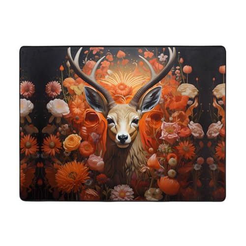 WZYCWB Antilopen- und Blumen-Teppich, 160 x 121,9 cm, rutschfeste Teppiche, geeignet für Wohnzimmer oder Büro WZYCWB Antilopen- und Blumen-Teppich, 160 x 121,9 cm, rutschfeste Teppiche, geeignet für Wohnzimmer oder Büro von WZYCWB