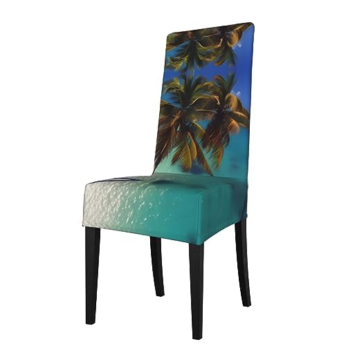 WZYCWB Beach Coconut Sunshine Gemusterte Stretch Esszimmerstuhlbezug, abnehmbare Schutzhülle, geeignet für Esszimmerstühle mit quadratischer Rückenlehne, Preacherstuhl von WZYCWB