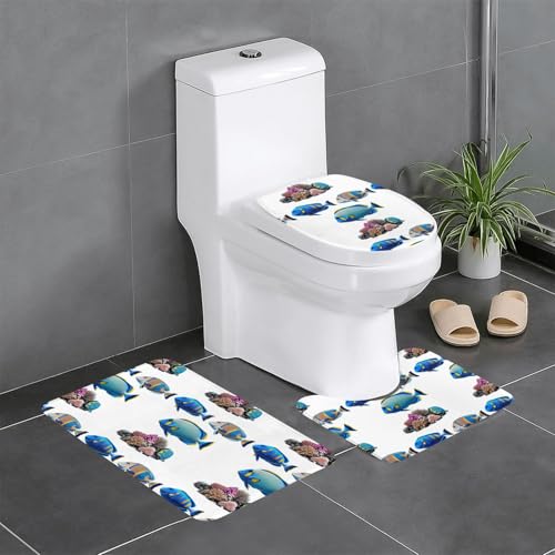 WZYCWB Bedrucktes Teppich-Set mit Korallen und Fischen – rutschfeste Schutzmatte für Zuhause, Badezimmer, schnell trocknend und leicht zu reinigen von WZYCWB