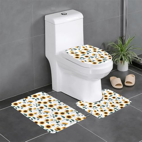 WZYCWB Bedrucktes Teppich-Set mit goldener Sonnenblume – rutschfeste Schutzmatte für Zuhause, Badezimmer, schnell trocknend und leicht zu reinigen von WZYCWB