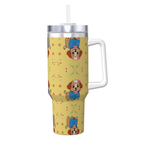WZYCWB Bezaubernder Eisbecher mit Cartoon-Hundemuster – 1,2 l doppellagiger Edelstahl-Vakuumbecher, auslaufsicher und tragbar von WZYCWB