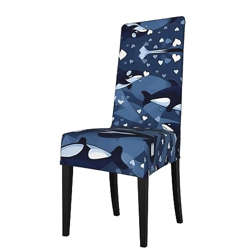 WZYCWB Blauer Killerwal gemusterter Stretch-Esszimmerstuhlbezug, abnehmbare Schutzhülle, geeignet für Esszimmerstühle mit quadratischer Rückenlehne, Preacherstuhl WZYCWB Blauer Killerwal gemusterter Stretch-Esszimmerstuhlbezug, abnehmbare Schutzhülle, geeignet für Esszimmerstühle mit quadratischer Rückenlehne, Preacherstuhl von WZYCWB