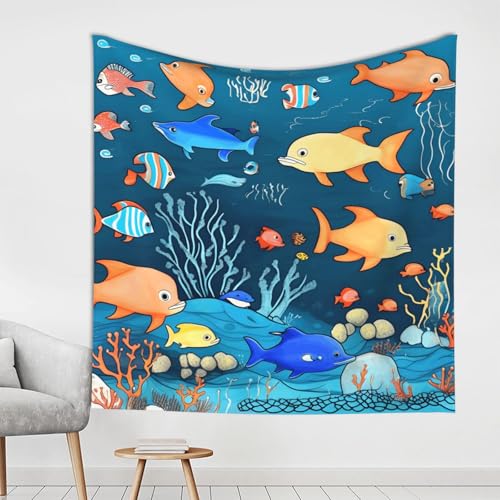 WZYCWB Blauer Unterwasserwelt der Fische, dekorativer Wandteppich, geeignet für Wanddekoration in Wohn- und Schlafzimmern WZYCWB Blauer Unterwasserwelt der Fische, dekorativer Wandteppich, geeignet für Wanddekoration in Wohn- und Schlafzimmern von WZYCWB