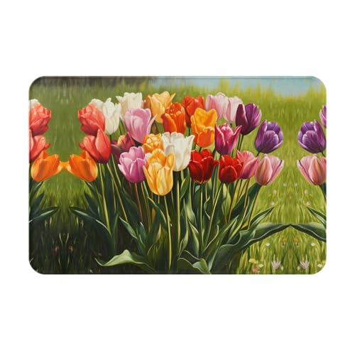 WZYCWB Bodenabsorbierende Fußmatte, Größe 40,6 x 61 cm, schützt effektiv das Wohnzimmer, das Badezimmer und die Haustür vor der Reinigung des bunten Tulpenmusters von WZYCWB