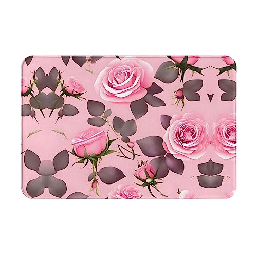 WZYCWB Bodenabsorbierende Fußmatte, Größe 40,6 x 61 cm, schützt effektiv das Wohnzimmer, das Badezimmer und die Haustür vor der Reinigung des hübschen rosa Rosenmusters von WZYCWB