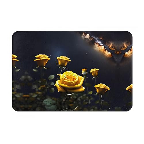WZYCWB Bodenabsorbierende Fußmatte, Größe 40,6 x 61 cm, schützt effektiv das Wohnzimmer, das Badezimmer und die Haustür vor der Reinigung des schönen gelben Rosenmusters von WZYCWB