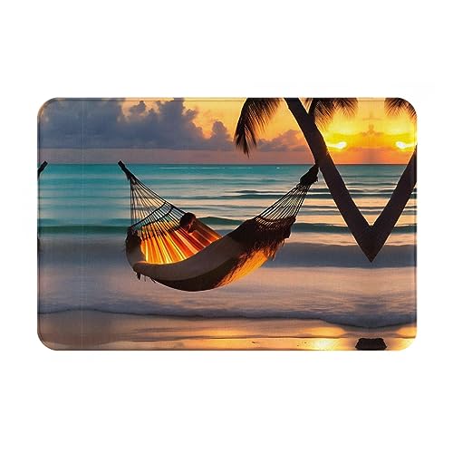 WZYCWB Bodenabsorbierende Fußmatte, Größe 40,6 x 61 cm, schützt effektiv das Wohnzimmer, das Badezimmer und die Haustür vor der Reinigung von Sonnenuntergang und Strandhängematte von WZYCWB