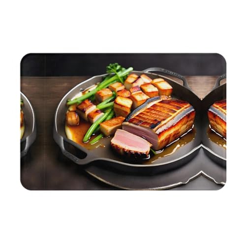 WZYCWB Bodenabsorbierende Fußmatte, Größe 40,6 x 61 cm, schützt effektiv das Wohnzimmer, das Badezimmer und die Haustür vor der Reinigung von köstlichem Grillfleischmuster von WZYCWB