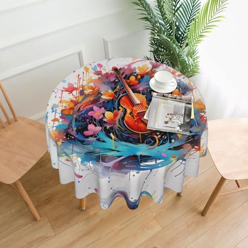 WZYCWB Bunte Note Gitarre, dekorative, lange Tischdecke, 152,4 cm Durchmesser, runde Hochzeitstischdecke, allgemeine Zweck-Tischdecke für Partys von WZYCWB