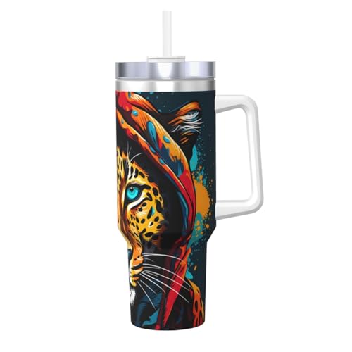 WZYCWB Cooler Eisbecher mit Leopardenmuster – 1,2 l doppellagiger Edelstahl-Vakuumbecher, auslaufsicher und tragbar von WZYCWB
