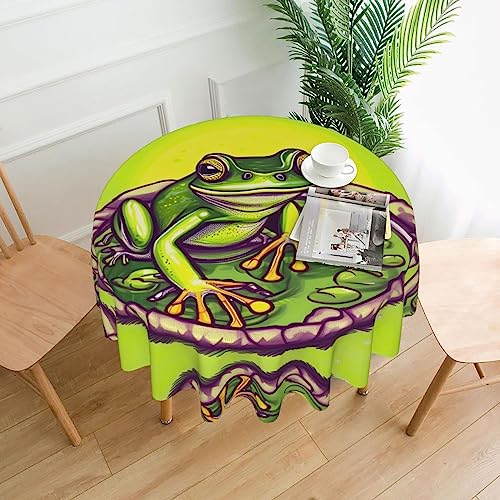 WZYCWB Dekorative lange Tischdecke, Frosch im Teich, 152,4 cm Durchmesser, runde Hochzeitstischdecke, allgemeine Zwecke, runde Tischdecke für Partys von WZYCWB