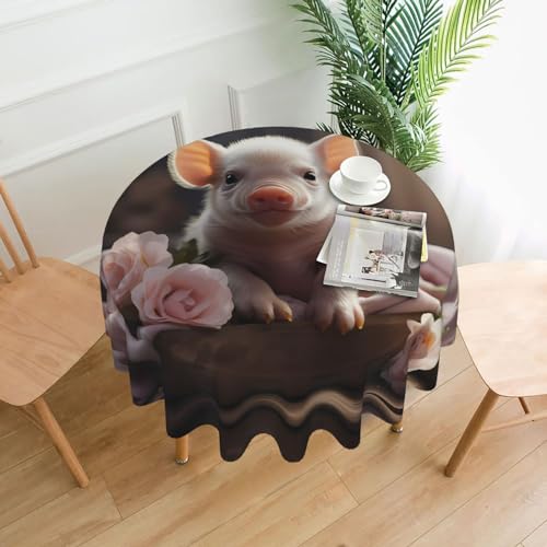 WZYCWB Dekorative lange Tischdecke mit niedlichem Schweinchen (152,4 cm Durchmesser), runde Hochzeitstischdecke, allgemeine Zweck-Tischdecke für Partys von WZYCWB