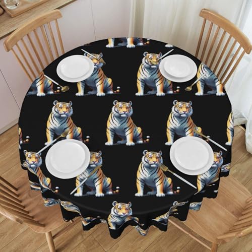WZYCWB Dotwork Tiger Runde Spitzen-Tischdecke, 152,4 cm Durchmesser, waschbare Tischdecke, geeignet für Restaurants, Partys, Picknicks, Versammlungen von WZYCWB