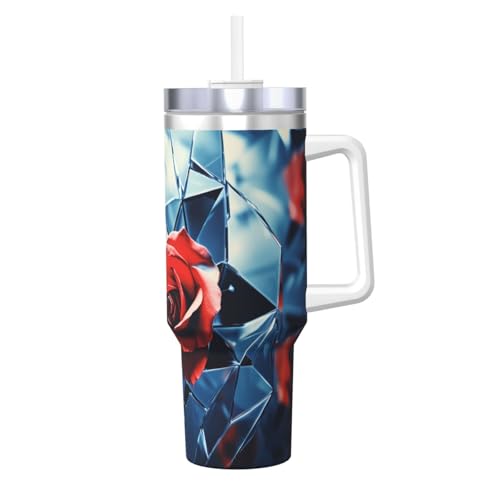 WZYCWB Eisbecher aus Glas mit rotem Rosenmuster – 1,2 l doppellagiger Edelstahl-Vakuumbecher, auslaufsicher und tragbar WZYCWB Eisbecher aus Glas mit rotem Rosenmuster – 1,2 l doppellagiger Edelstahl-Vakuumbecher, auslaufsicher und tragbar von WZYCWB