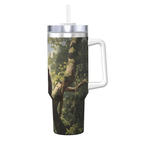 WZYCWB Eisbecher mit Affenmotiv auf einem Baum – 1,2 l doppellagiger Edelstahl-Vakuumbecher, auslaufsicher und tragbar von WZYCWB