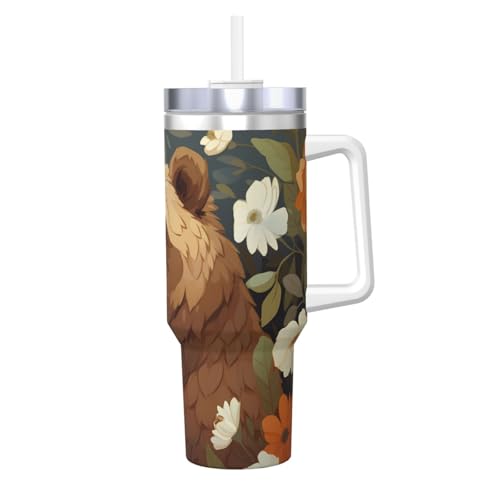 WZYCWB Eisbecher mit Blumenduft und Bärenmuster – 1,2 l doppellagiger Edelstahl-Vakuumbecher, auslaufsicher und tragbar WZYCWB Eisbecher mit Blumenduft und Bärenmuster – 1,2 l doppellagiger Edelstahl-Vakuumbecher, auslaufsicher und tragbar von WZYCWB