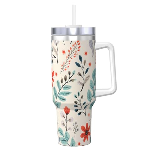 WZYCWB Eisbecher mit Blumenmuster – 1,2 l doppellagiger Edelstahl-Vakuumbecher, auslaufsicher und tragbar von WZYCWB