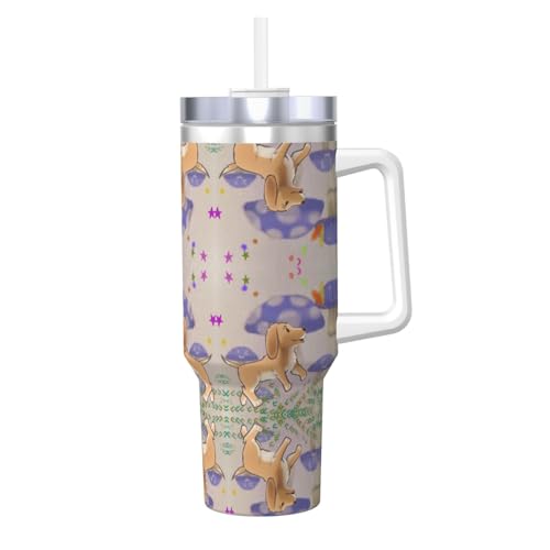 WZYCWB Eisbecher mit Cartoon-Pilz mit Hundemuster – 1,2 l doppellagiger Edelstahl-Vakuumbecher, auslaufsicher und tragbar von WZYCWB