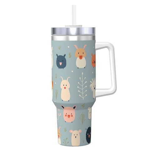 WZYCWB Eisbecher mit Cartoon-Tiermuster – 1,2 l doppellagiger Edelstahl-Vakuumbecher, auslaufsicher und tragbar von WZYCWB