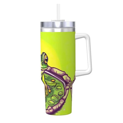 WZYCWB Eisbecher mit Frosch im Teich – 1,2 l doppellagiger Edelstahl-Vakuumbecher, auslaufsicher und tragbar von WZYCWB
