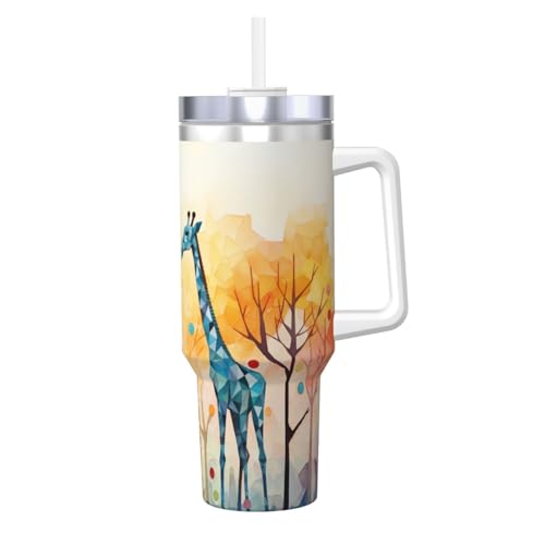 WZYCWB Eisbecher mit Giraffen-Illustrationsmuster, doppellagiger Edelstahl-Vakuumbecher, auslaufsicher und tragbar von WZYCWB