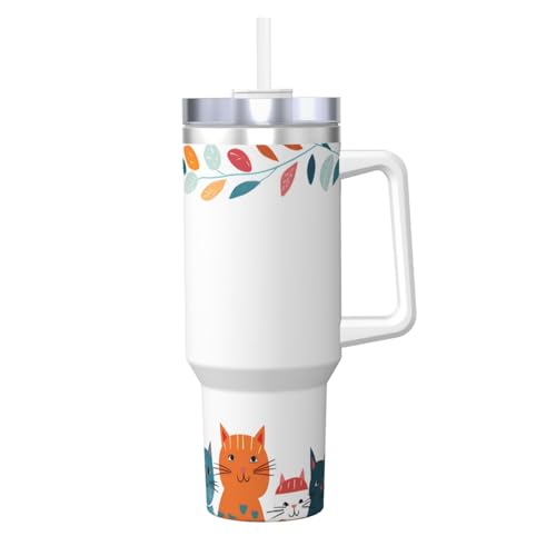 WZYCWB Eisbecher mit Katzen-Bilderrahmen-Muster – 1,2 l doppellagiger Edelstahl-Vakuumbecher, auslaufsicher und tragbar von WZYCWB
