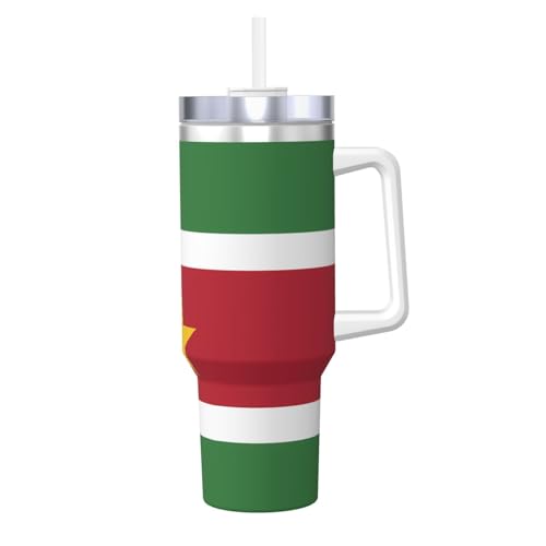 WZYCWB Eisbecher mit Motiv Flagge von Suriname: 1,2 l doppellagiger Edelstahl-Vakuumbecher, auslaufsicher und tragbar von WZYCWB