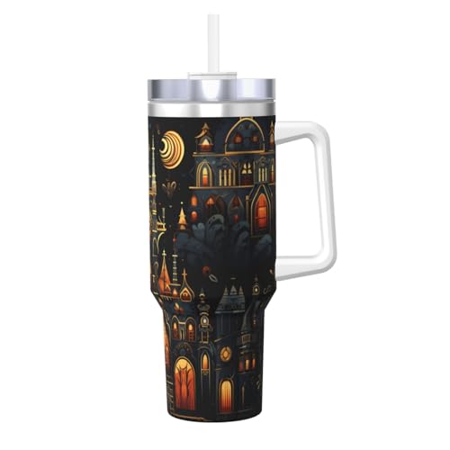 WZYCWB Eisbecher mit Motiv "Schloss bei Nacht" – 1,2 l doppellagiger Edelstahl-Vakuumbecher, auslaufsicher und tragbar von WZYCWB