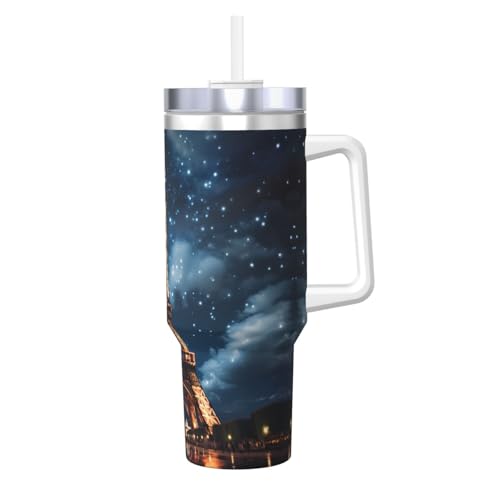 WZYCWB Eisbecher mit Paris-Turm-Muster – 1,2 l doppellagiger Edelstahl-Vakuumbecher, auslaufsicher und tragbar von WZYCWB