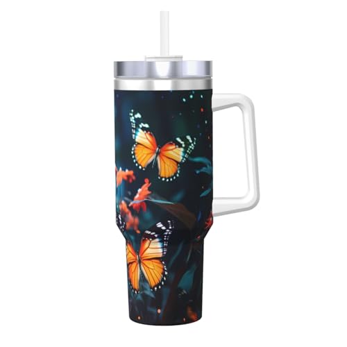 WZYCWB Eisbecher mit Schmetterlings- und Blumenmuster: 1,2 l doppellagiger Edelstahl-Vakuumbecher, auslaufsicher und tragbar von WZYCWB