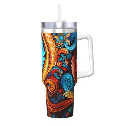 WZYCWB Eisbecher mit buntem Blättermuster – 1,2 l doppellagiger Edelstahl-Vakuumbecher, auslaufsicher und tragbar WZYCWB Eisbecher mit buntem Blättermuster – 1,2 l doppellagiger Edelstahl-Vakuumbecher, auslaufsicher und tragbar von WZYCWB