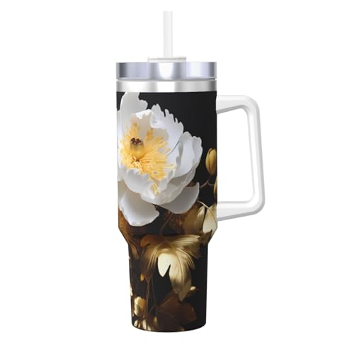 WZYCWB Eisbecher mit goldenrodfarbenem Muster – 1,2 l doppellagiger Edelstahl-Vakuumbecher, auslaufsicher und tragbar von WZYCWB
