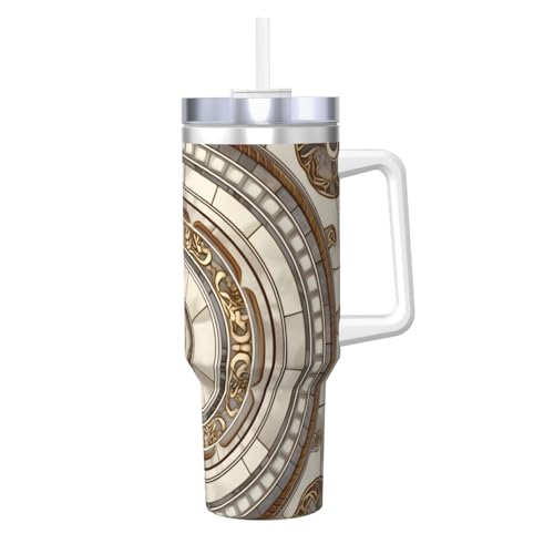 WZYCWB Eisbecher mit klassischem Kreismuster: 1,2 l doppellagiger Edelstahl-Vakuumbecher, auslaufsicher und tragbar von WZYCWB