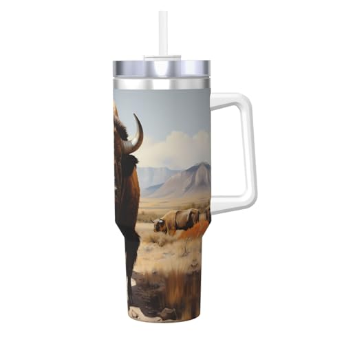 WZYCWB Eisbecher mit nordamerikanischem Bison-Herden-Muster – 1,2 l doppellagiger Edelstahl-Vakuumbecher, auslaufsicher und tragbar von WZYCWB