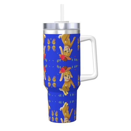 WZYCWB Eisbecher mit tanzendem Cartoon-Hundemuster – 1,2 l doppellagiger Edelstahl-Vakuumbecher, auslaufsicher und tragbar von WZYCWB
