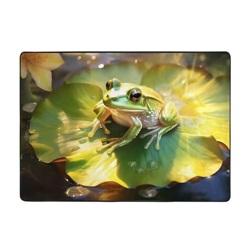 WZYCWB Flanell-Bodenmatte, Frosch auf Lotusblatt, 203 x 147 cm, superweich von WZYCWB