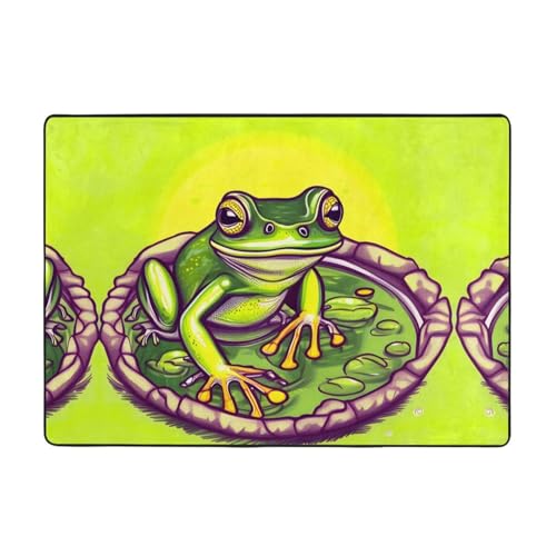 WZYCWB Flanell-Bodenmatte, Frosch im Teich, 203 x 147 cm, superweich von WZYCWB