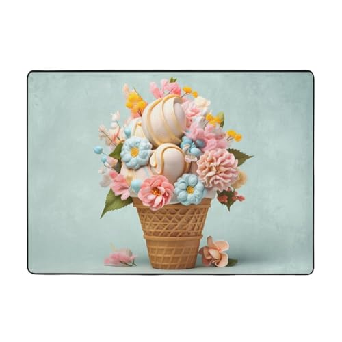 WZYCWB Flanell-Bodenmatte, Motiv Eiscreme und Blumen, 203 x 147 cm, superweich von WZYCWB
