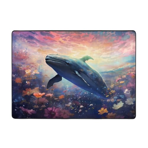 WZYCWB Flanell-Bodenmatte, Motiv: Blumen tanzen mit Walen, 203 x 147 cm, superweich von WZYCWB