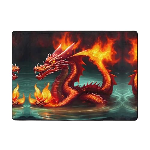 WZYCWB Flanell-Bodenmatte, Motiv: Drachenkönig im Feuer, 203 x 147 cm, superweich von WZYCWB