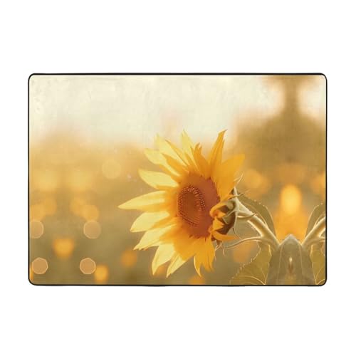 WZYCWB Flanell-Bodenmatte, Motiv: Sonnenblumen in der Abendsonne, 203 x 147 cm, superweich von WZYCWB